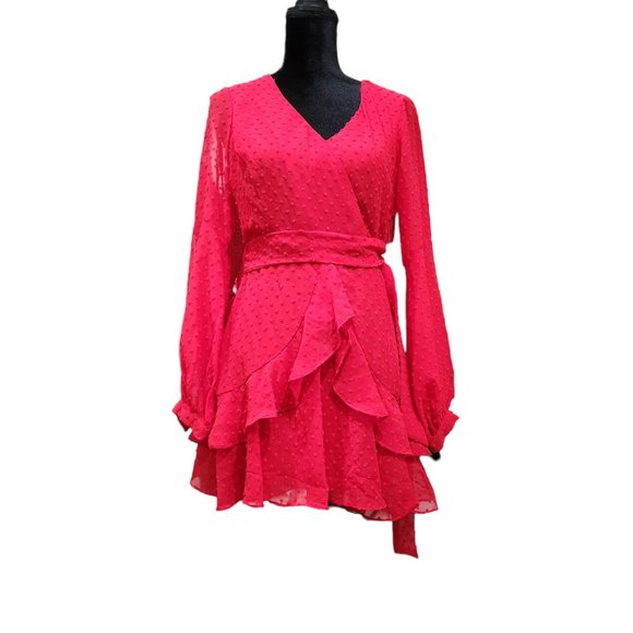 B. Smart Juniors Long Sleeve Red Warp Dress Holidays Party Sz 5 - Picture 2 of 8